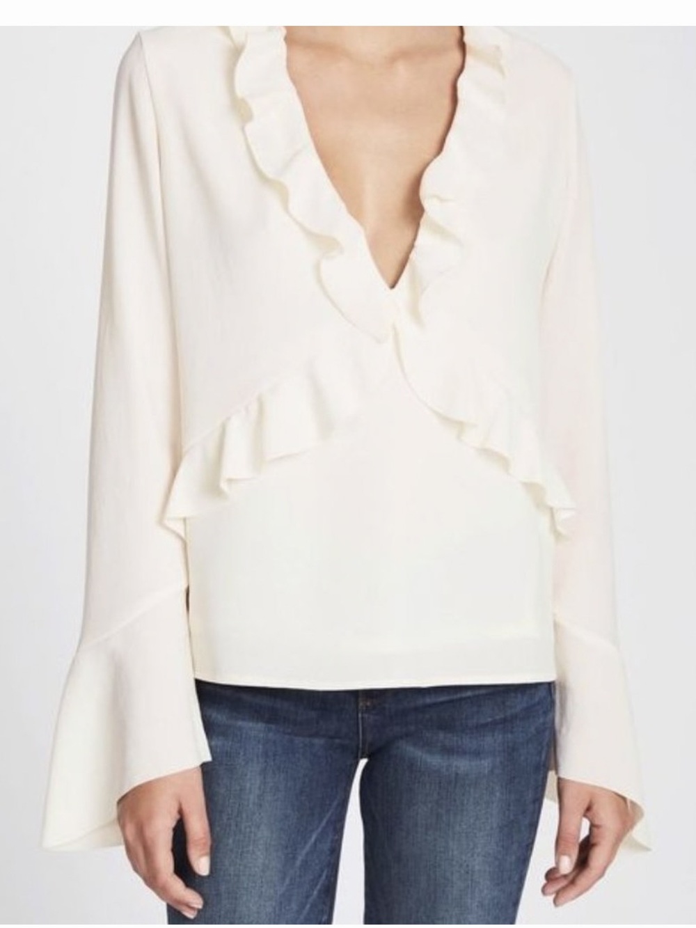 IRO Cream Ruffle V-Neck Long Sleeve Blouse